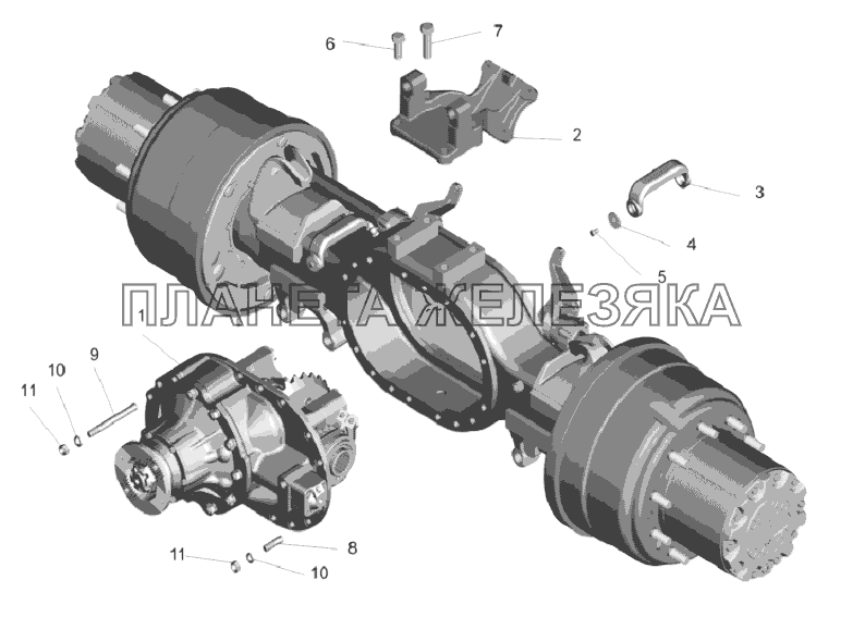 Мост задний. Установка редуктора и элементов подвески МАЗ-6303A3, 6303A5